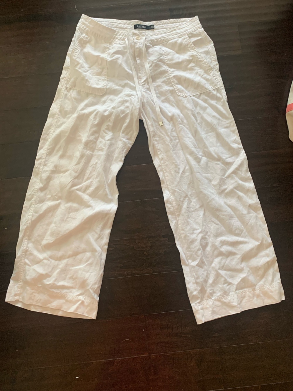 Lauren Ralph Lauren White Wide-Leg Linen Blend Pants